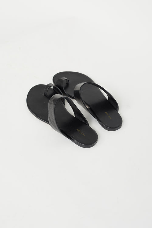 The Row Black Leather Infradito Flat Sandal