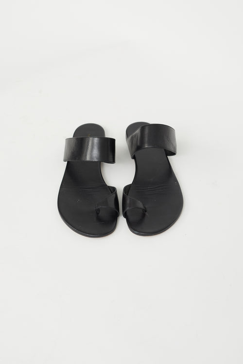The Row Black Leather Infradito Flat Sandal