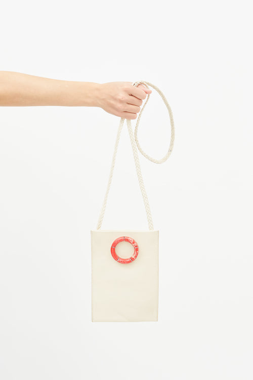 The Row Cream Leather & Red Round Marble Medicine Pouch