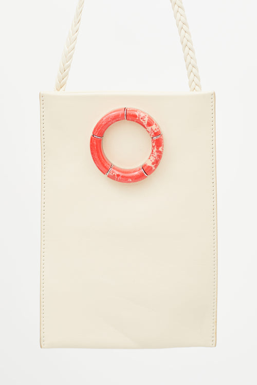 The Row Cream Leather & Red Round Marble Medicine Pouch