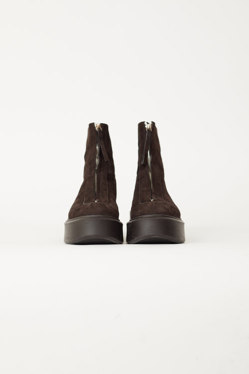 The Row Dark Brown Suede Zip Ankle Boot