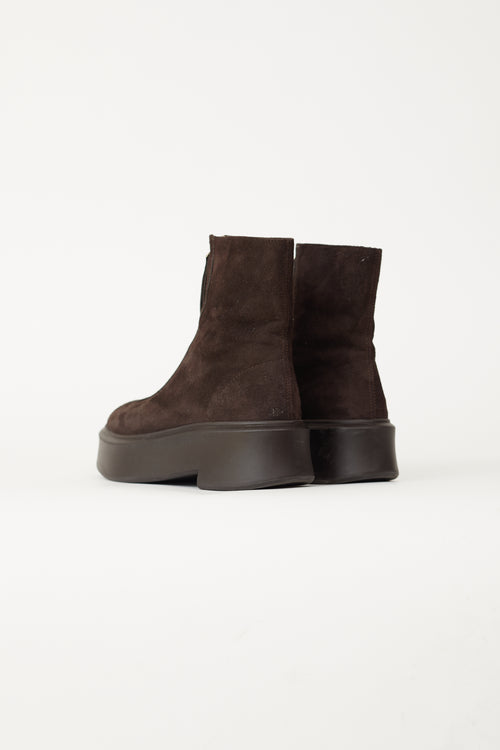 The Row Dark Brown Suede Zip Ankle Boot