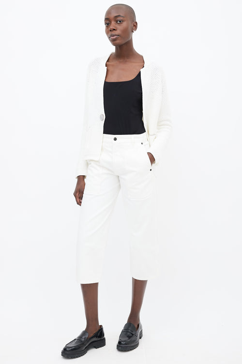 The Row White Cotton Straight Crop Pant