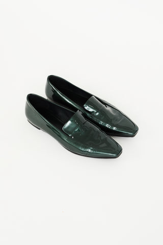 The Row Dark Green Patent Minimal Loafer