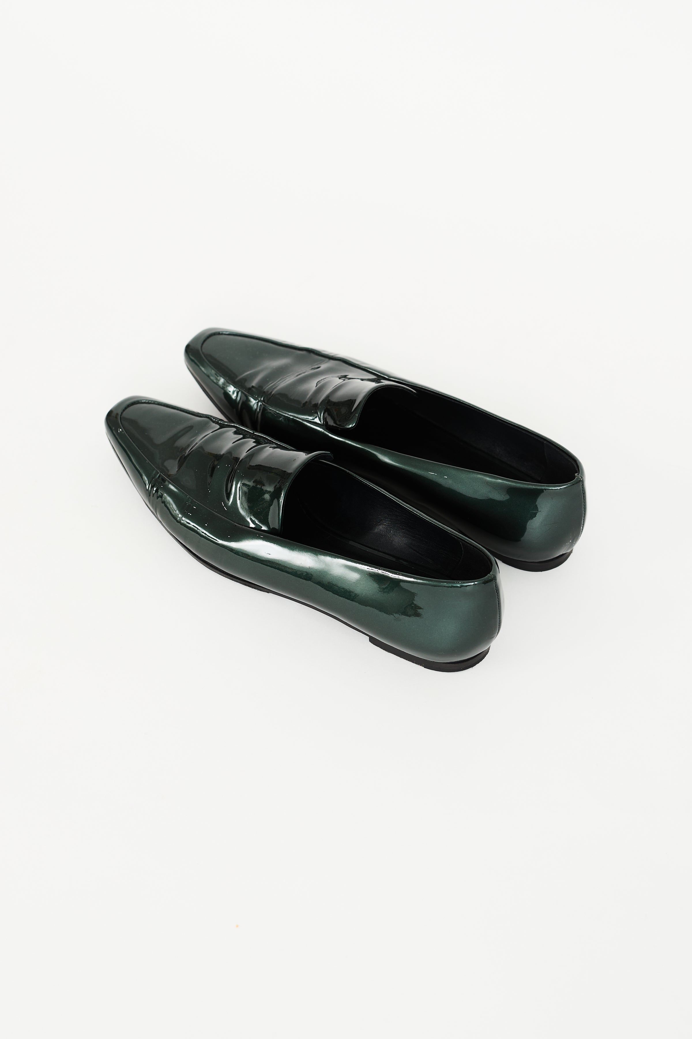 The Row Dark Green Patent Minimal Loafer VSP Consignment