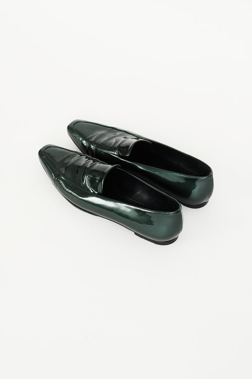 The Row Dark Green Patent Minimal Loafer