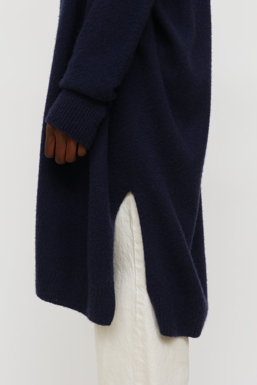The Row Navy Cashmere Silk Open Cardigan