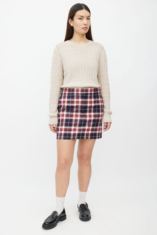 Thom Browne Navy & Red Plaid Wool Mini Skirt