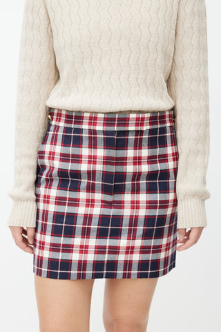 Thom Browne Navy & Red Plaid Wool Mini Skirt