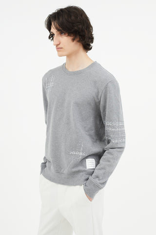 Thom Browne Grey Embroidery Crew Sweatshirt