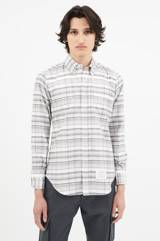 Thom Browne Grey Plaid Button Up Shirt