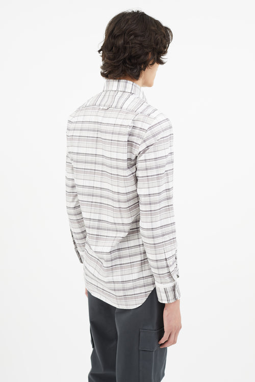 Thom Browne Grey Plaid Button Up Shirt