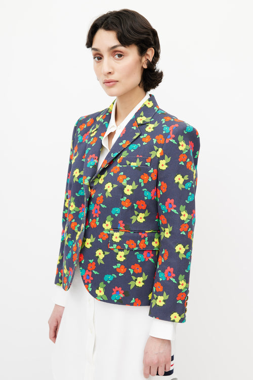 Thom Browne Navy & Multi Floral  Blazer
