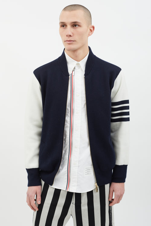 Thom Browne Navy & White Knit Varsity Jacket