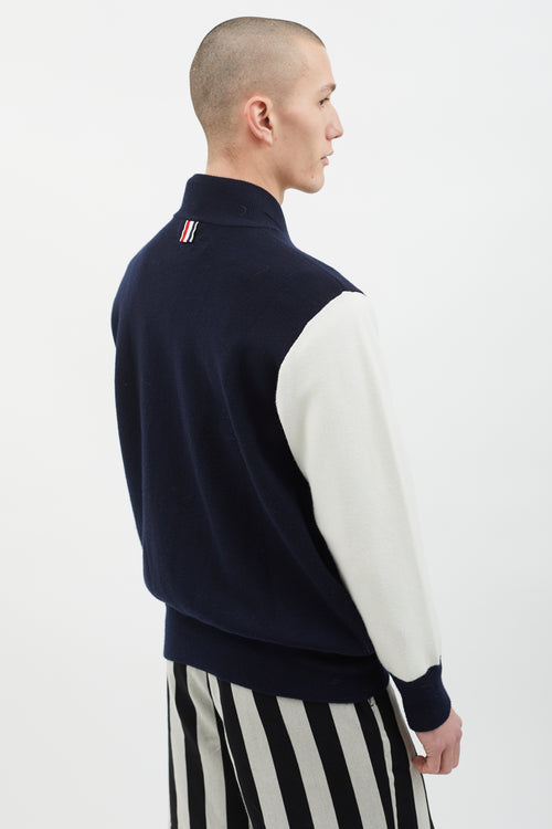Thom Browne Navy & White Knit Varsity Jacket