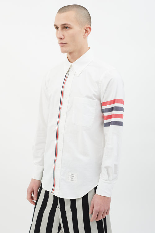 Thom Browne White Full-Zip Oxford  Shirt
