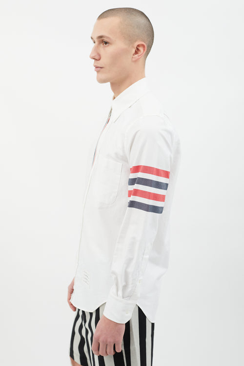 Thom Browne White Full-Zip Oxford  Shirt