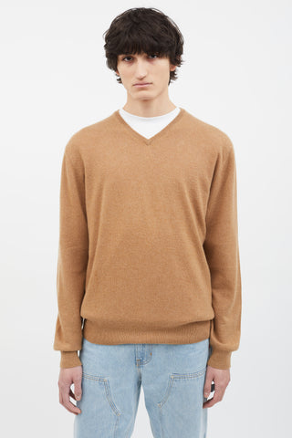 Thomas Pink Brown Cashmere V-Neck Sweater
