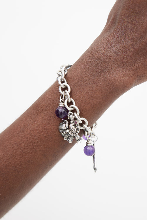 Tiffany & Co. Sterling Silver & Purple Chainlink Charm Bracelet