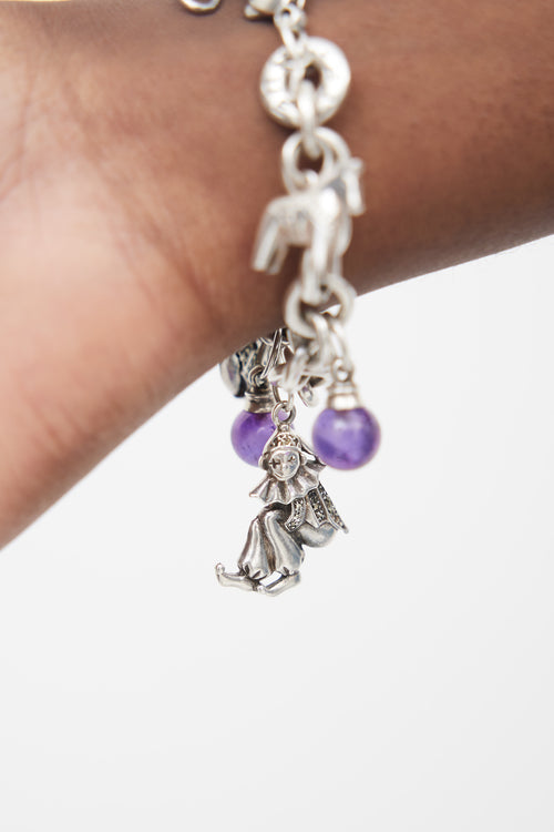 Tiffany & Co. Sterling Silver & Purple Chainlink Charm Bracelet