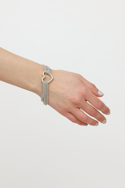 Tiffany & Co. Sterling Silver Open Heart Multi Chain Bracelet