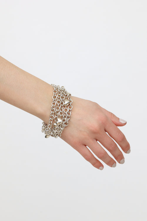 Tiffany & Co. Sterling Silver Puffed Heart Multi Chain Bracelet