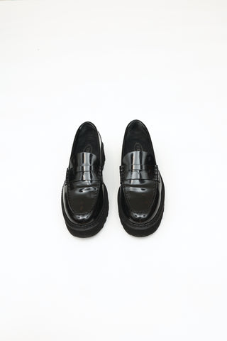 Tod's Black Leather Carrarmato Platform Loafer