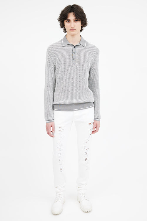Tom Ford Grey & White Silk Blend Sweater