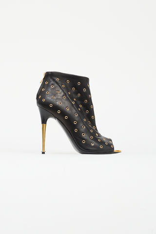 Tom Ford Black & Gold-Tone Grommet High Heel Boot