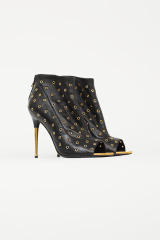 Tom Ford Black & Gold-Tone Grommet High Heel Boot