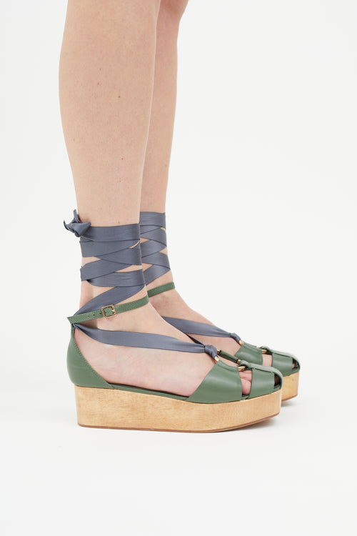 Ulla Johnson SS 2018 Green Leather Mako Platform Sandal