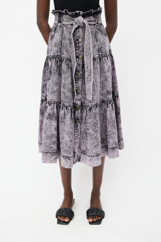 Ulla Johnson Purple Acid Wash Belted Skirt