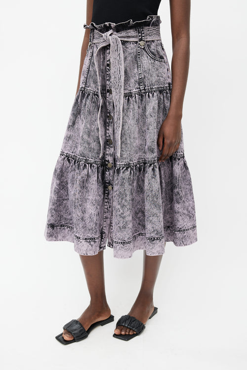 Ulla Johnson Purple Acid Wash Belted Skirt
