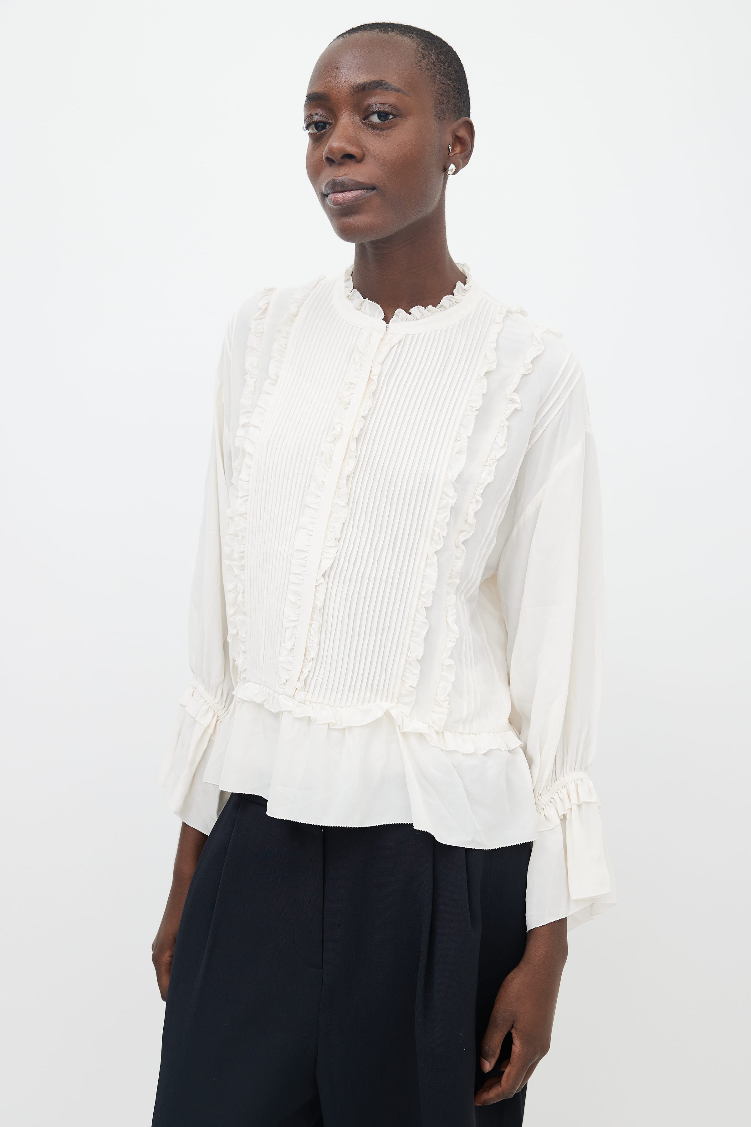 Ulla Johnson // White Silk Ruffle Long Sleeve Blouse – VSP Consignment