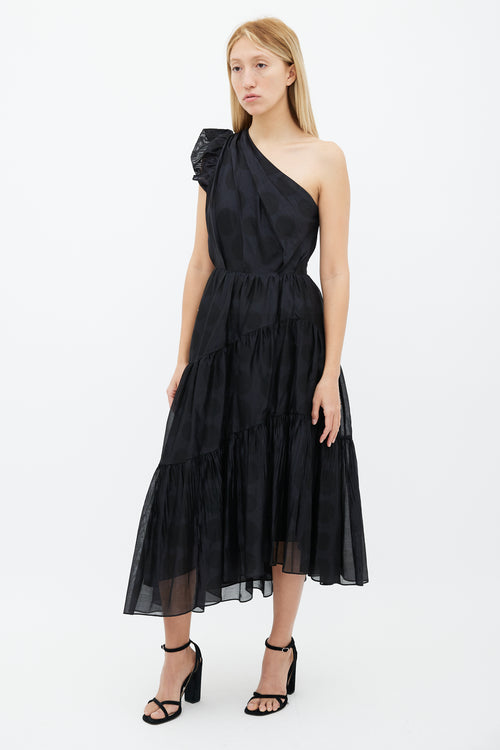 Ulla Johnson Black One Shoulder Gathered Ruffle Maxi Dress