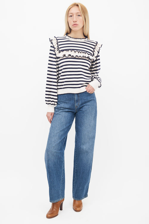 Ulla Johnson Navy & White Stripe Ruffle Sweater