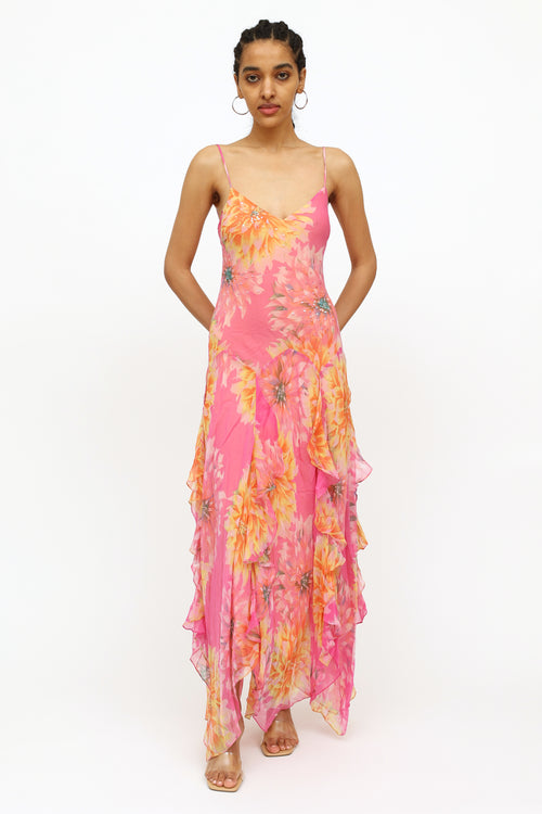 VSP Archive Pink & Orange Floral Flutter Dress