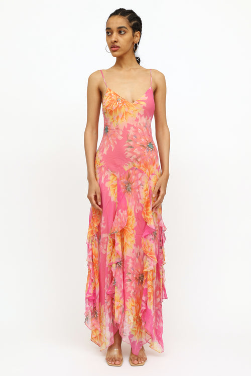 VSP Archive Pink & Orange Floral Flutter Dress