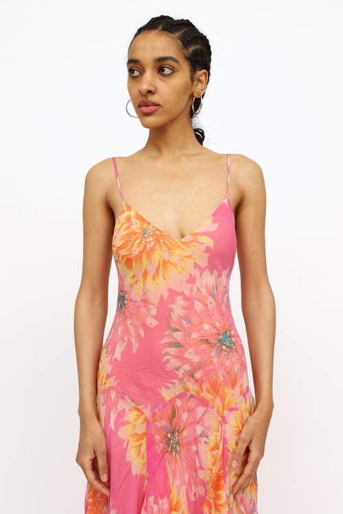 VSP Archive Pink & Orange Floral Flutter Dress