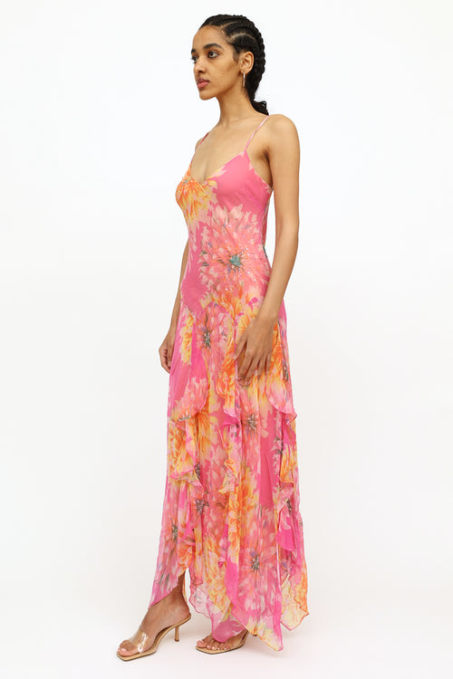 VSP Archive Pink & Orange Floral Flutter Dress