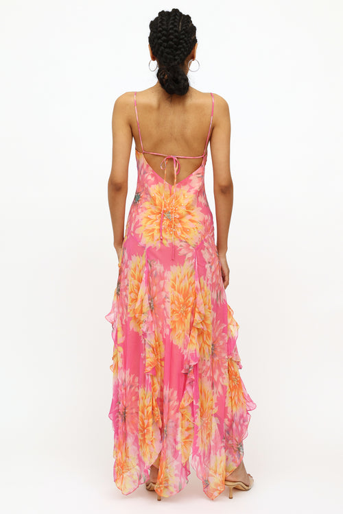 VSP Archive Pink & Orange Floral Flutter Dress