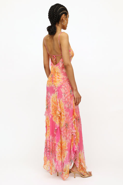 VSP Archive Pink & Orange Floral Flutter Dress