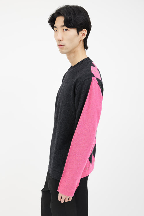 VSP Archive Dark Grey, Pink & Green Argyle Pattern Sweater