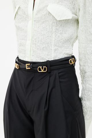 Valentino Black & Gold Slim Logo Wrap Belt