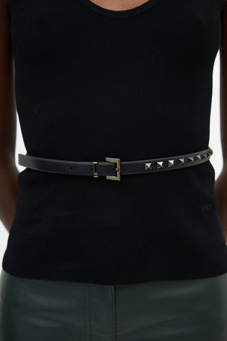 Valentino Black Leather Rockstud Belt