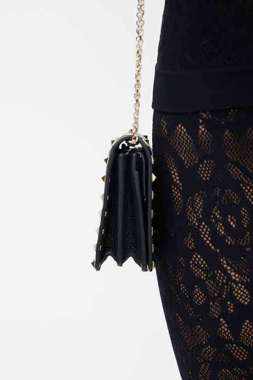 Valentino Black Leather & Gold Rockstud Shoulder Bag