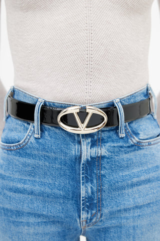 Valentino Black Patent Leather V Logo Belt