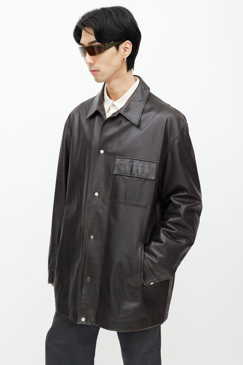 Valentino Brown Leather Long Jacket