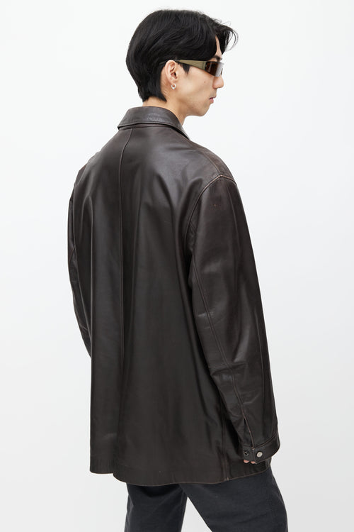 Valentino Brown Leather Long Jacket