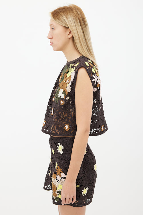 Valentino Brown Multi Floral Lace Co-Ord Set
